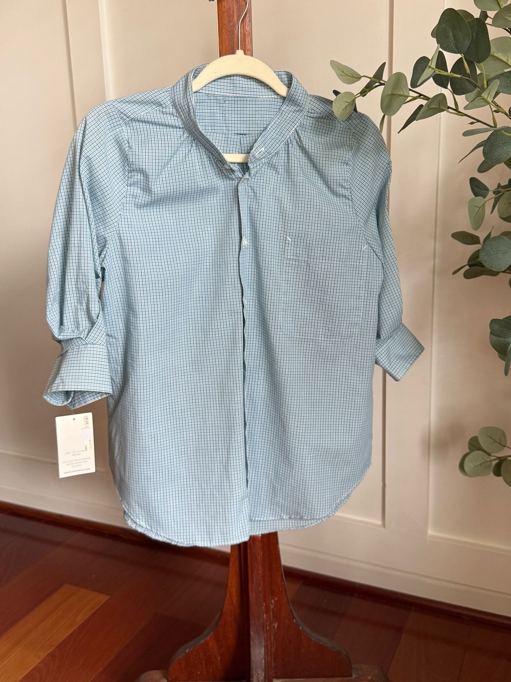 Kate McHale Jenson Light Blue Checkered Button-Up Blouse NWT